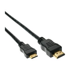 HDMI Mini Kabel, High Speed HDMI Cable, Stecker A auf C, verg. Kontakte, schwarz, 5m