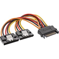 SATA Strom-Y-Kabel, SATA Buchse an 2x SATA Stecker mit Sicherheitslasche, 0,15m