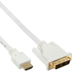 HDMI-DVI Kabel, wei&szlig; / gold, HDMI Stecker auf DVI 18+1 Stecker, 2m