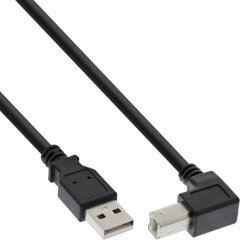 USB 2.0 Kabel, A an B unten abgewinkelt, schwarz, 3m
