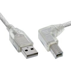 USB 2.0 Kabel, A an B rechts abgewinkelt, transparent, 1m