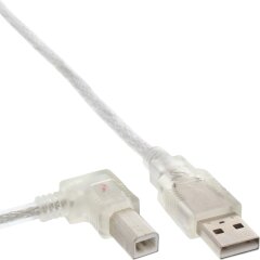 USB 2.0 Kabel, A an B links abgewinkelt, transparent, 1m