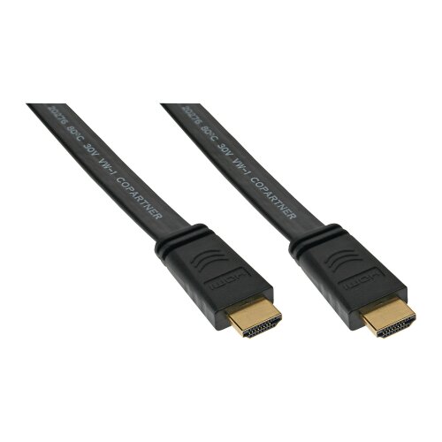HDMI Flachkabel, HDMI-High Speed mit Ethernet, verg. Kontakte, schwarz, 3m
