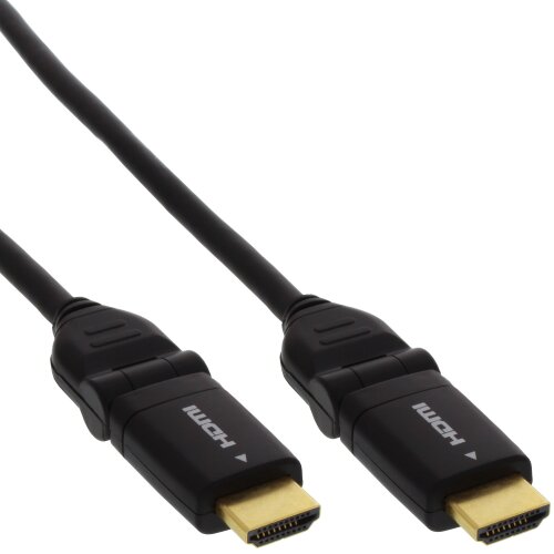 High Speed HDMI Kabel mit Ethernet, St/St, verg. Kontakte, schwarz, flexible Winkelstecker, 1,5m