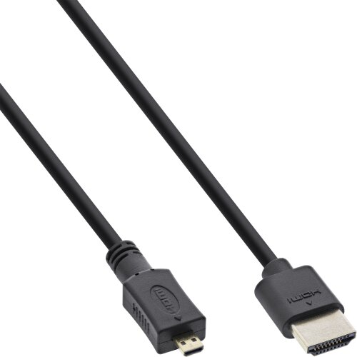 HDMI Superslim Kabel A an D, HDMI-High Speed mit Ethernet, Premium, schwarz / gold, 1,5m