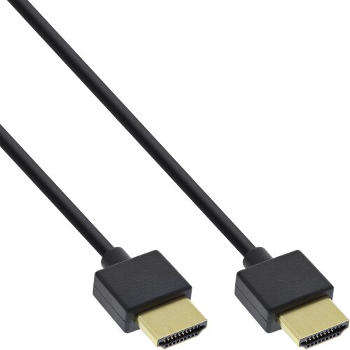 HDMI Superslim Kabel A an A, HDMI-High Speed mit Ethernet, Premium, schwarz / gold, 1,5m
