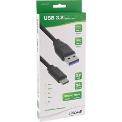 USB 3.2 Kabel, Typ C Stecker an A Stecker, schwarz, 0,5m