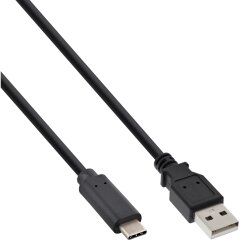 USB 2.0 Kabel, Typ C Stecker an A Stecker, schwarz, 0,5m