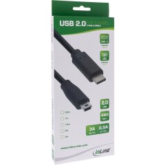 USB 2.0 Kabel, Typ C Stecker an Mini-B Stecker (5pol.), schwarz, 1m