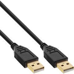 USB 2.0 Kabel, A an A, schwarz, Kontakte gold, 1m