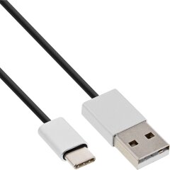USB 2.0 Kabel, Typ C Stecker an A Stecker, schwarz/Alu, flexibel, 1m