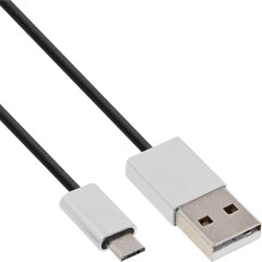Micro-USB 2.0 Kabel, USB-A Stecker an Micro-B Stecker, schwarz, flexibel, 1,5m