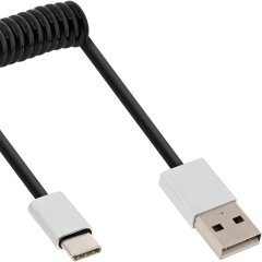 USB 2.0 Spiralkabel, Typ C Stecker an A Stecker,...