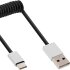 USB 2.0 Spiralkabel, Typ C Stecker an A Stecker, schwarz/Alu, flexibel, 2m