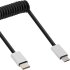 USB 2.0 Spiralkabel, Typ C Stecker an Micro-B Stecker, schwarz/Alu, flexibel, 2m