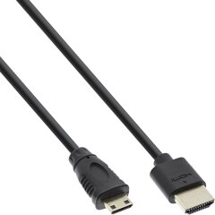 HDMI Superslim Kabel A an C, HDMI-High Speed mit Ethernet, schwarz / gold, 0,3m