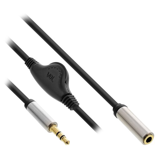 Slim Audio Kabel Klinke 3,5mm ST / BU, mit Lautst&auml;rkeregler, 0,25m