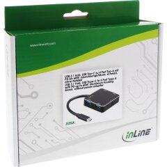USB 3.1 Hub, USB Typ C zu 4 Port Typ A mit PD bis 60W, Aluminiumgeh&auml;use, schwarz, ohne Netzteil