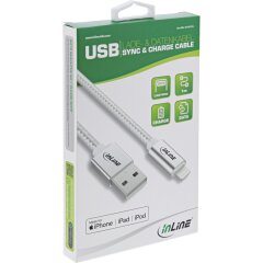 Lightning USB Kabel, f&uuml;r iPad, iPhone, iPod, silber/Alu, 1m MFi-zertifiziert