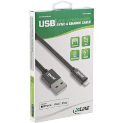 Lightning USB Kabel, f&uuml;r iPad, iPhone, iPod, schwarz/Alu, 2m MFi-zertifiziert