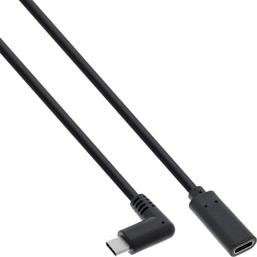 USB 3.2 Kabel, USB Typ-C Verl&auml;ngerung, Stecker gewinkelt auf Buchse, schwarz, 1m