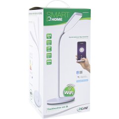 SmartHome LED Tischleuchte mit Qi-Ladefl&auml;che und USB Ausgang, wei&szlig;
