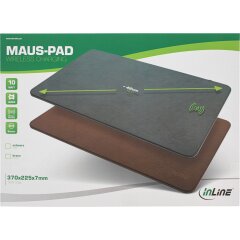 Maus-Pad, Wireless Charging (Qi), Kunstleder, 370x225x7mm, braun
