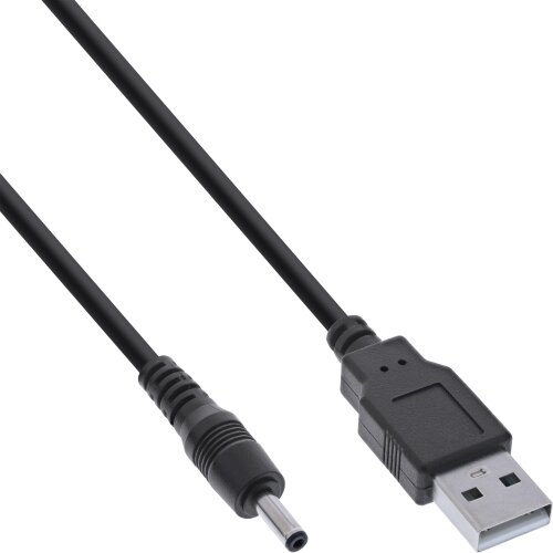 USB DC Stromadapterkabel, USB A Stecker zu DC 3,5x1,35mm Hohlstecker, schwarz 2m