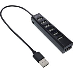 USB 2.0 Hub, 7-Port, schwarz, mit 1m USB DC Kabel, schwarz