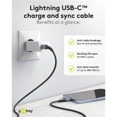 Lightning USB-C&trade; Lade- und Synchronisations-Vollmetall-Kabel 0.5 m