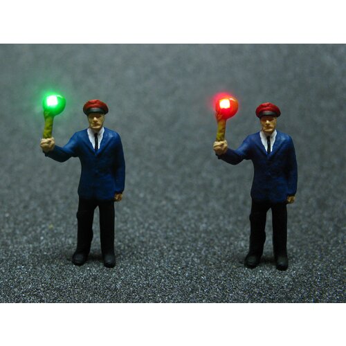 Schaffner mit LED Lichtwechsel Kelle rot - gr&uuml;n H0