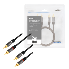 Audio-Kabel, 2x Cinch/M zu 2x Cinch/M, Metall, schwarz, 2 m