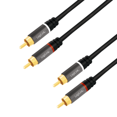 Audio-Kabel, 2x Cinch/M zu 2x Cinch/M, Metall, schwarz, 10 m