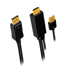 HDMI-Kabel, A/M + USB-A/M zu DP/M, UHD 4K/30 Hz, schwarz,...