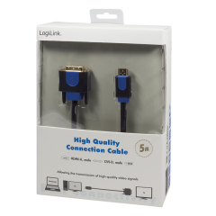 HDMI-Kabel, A/M zu DVI/M, 1080p, bidirekt, schwarz/blau, 5 m