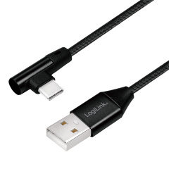 USB 2.0 Type-C Kabel, C/M (90°) zu USB-A/M, Stoff,...