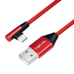 USB 2.0 Type-C Kabel, C/M (90°) zu USB-A/M, Stoff,...