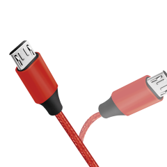 USB 2.0-Kabel, USB-A/M zu Micro-USB/M, Stoff, Metall, rot, 1 m
