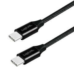 USB 2.0 Type-C Kabel, C/M zu C/M, Metall, Stoff, schwarz,...
