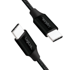 USB 2.0 Type-C Kabel, C/M zu C/M, Metall, Stoff, schwarz,...