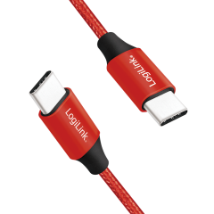 USB 2.0 Type-C Kabel, C/M zu USB-C/M, Metall, Stoff, rot,...