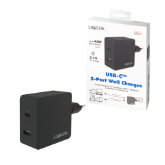 USB Steckdosenadapter, 1x USB-C Port (PD) &amp; 1x USB-A Port, 45W