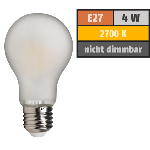 LED Filament Gl&uuml;hlampe McShine Filed, E27, 4W, 490 lm, warmwei&szlig;, matt