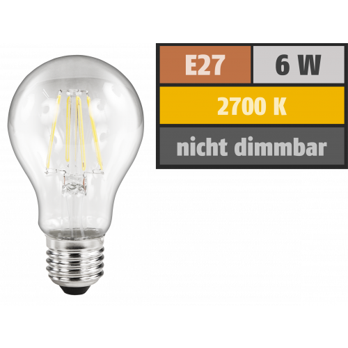 LED Filament Gl&uuml;hlampe McShine Filed, E27, 6W, 670 lm, warmwei&szlig;