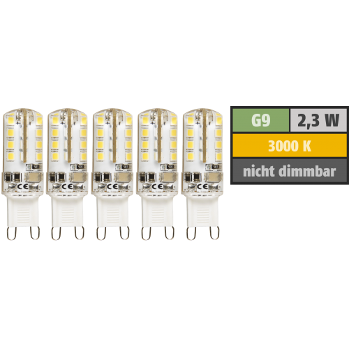 LED-Stiftsockellampe McShine Silicia, G9, 2,3W, 180 lm, warmwei&szlig;, 5er-Pack
