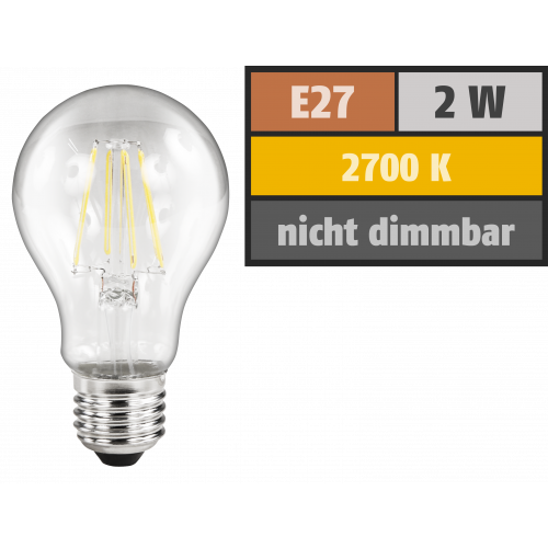 LED Filament Gl&uuml;hlampe McShine Filed, E27, 2W, 260 lm, warmwei&szlig;
