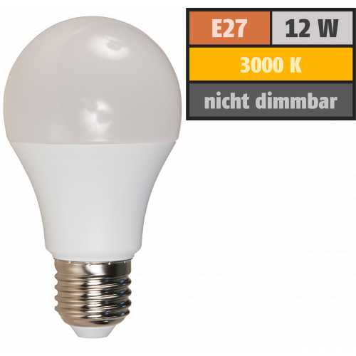 LED Gl&uuml;hlampe McShine, E27, 12W, 1050lm, 240&deg;, 3000K, warmwei&szlig;, &Oslash;60x109mm