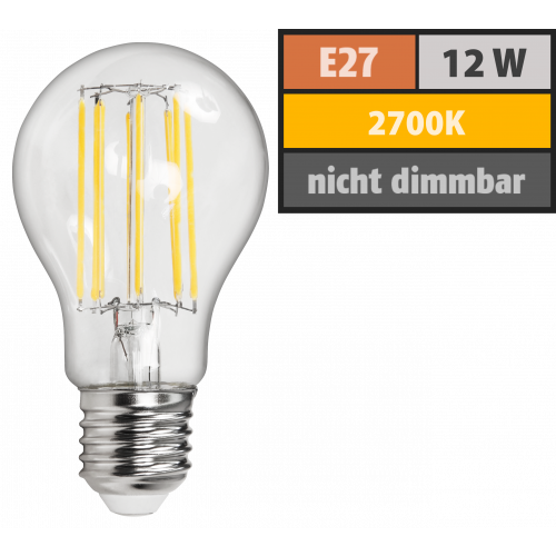 LED Filament Gl&uuml;hlampe McShine Filed, E27, 12W, 1521lm, warmwei&szlig;, klar