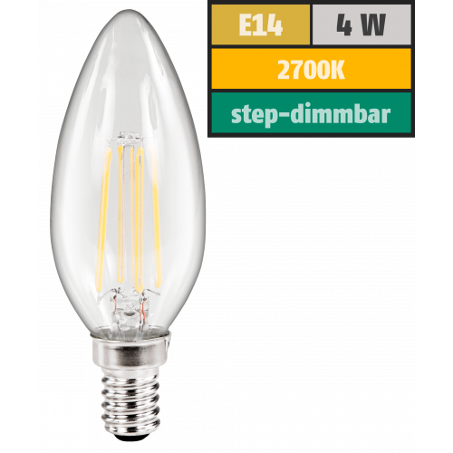 LED Filament Kerzenlampe McShine Filed, E14, 4W, 470lm, warmwei&szlig;, step-dimmbar
