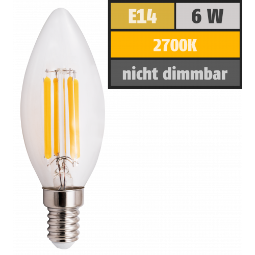 LED Filament Kerzenlampe McShine Filed, E14, 6W, 820 lm, warmwei&szlig;, klar